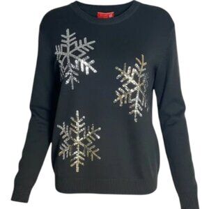 You Look Ugly Today Black Christmas Sweater with Sequin Silver Snowflakes NEW XL